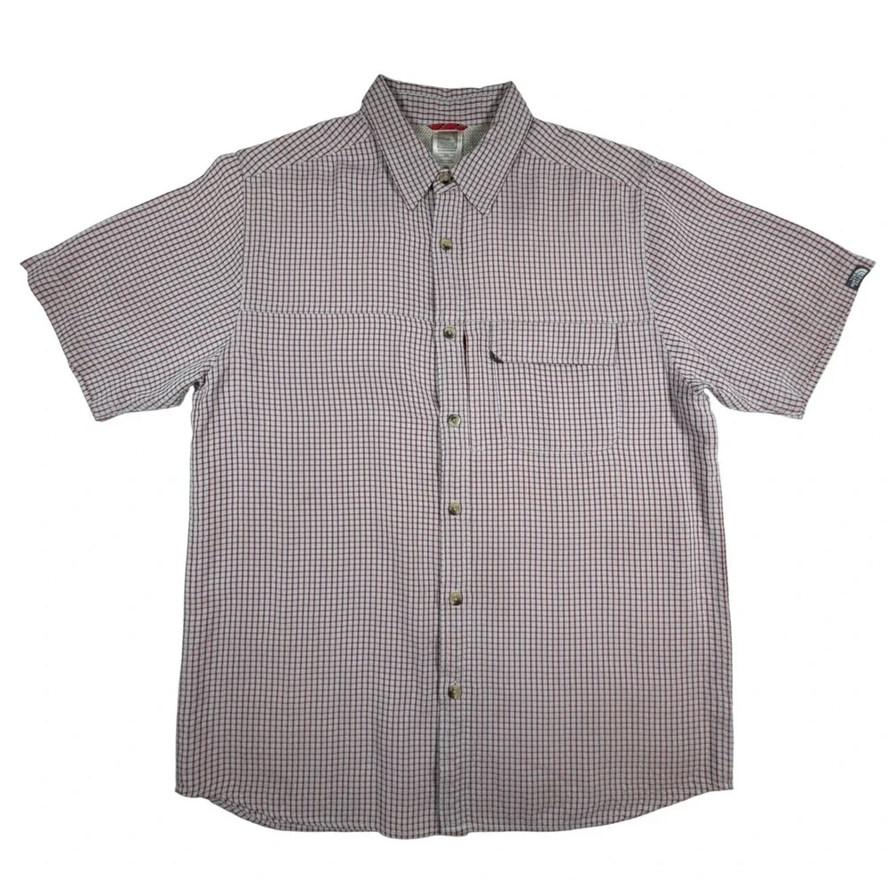 The North‎ Face Mens Medium M Red Micro Check Short Sleeve Vented Hiking Shirt